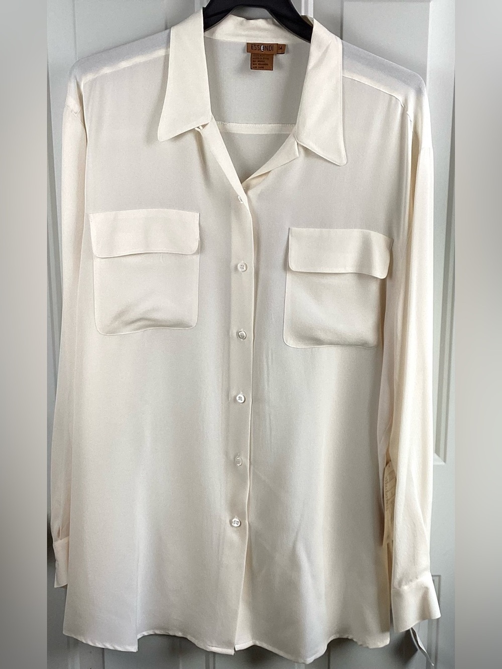Essential 100% Silk  Ivory Button-Down Pocket Shirt by Essentiel